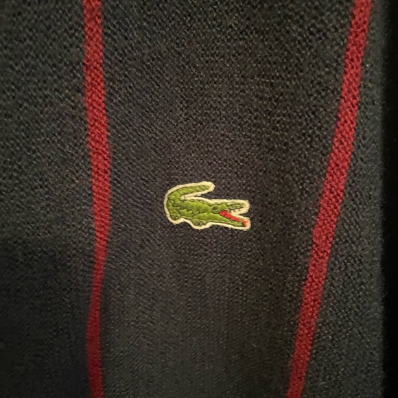 EUC Vintage IZOD Lacoste navy blue red stripe pearl  button cardigan men’s large - Picture 2 of 8